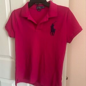 Polo Ralph Lauren Polo Shirt Women's Medium Pink Skinny Fit Big Pony Logo
